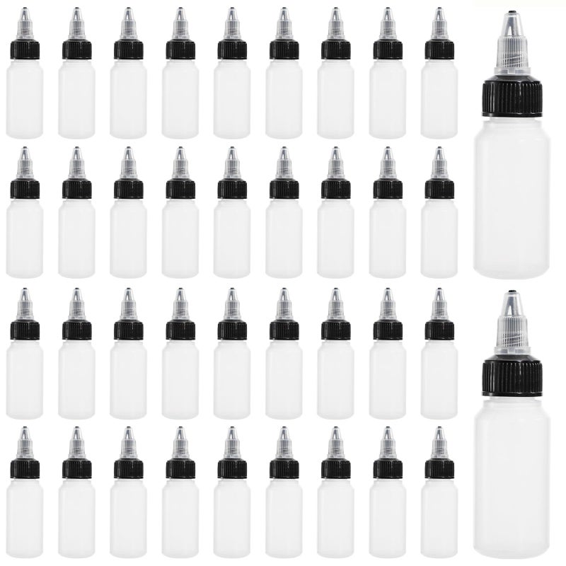 Bekith 40 Pack 1oz Dispensing Bottles, Boston Round HDPE Plastic Bottle with Twist Top Cap, Empty Plastic Squeeze Bottle - Image 1
